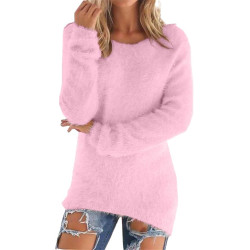 Generisch Pullover Damen Winter Fleece Flauschig Pulli Fleecepullover Lang Weich Langarmshirt Rundhalsausschnitt Warm Sweatshirt