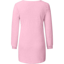 Generisch Pullover Damen Winter Fleece Flauschig Pulli Fleecepullover Lang Weich Langarmshirt Rundhalsausschnitt Warm Sweatshirt