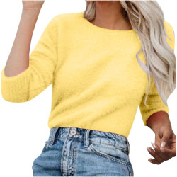 Generisch Pullover Damen Winter Fleece Flauschig Pulli Fleecepullover Lang Weich Langarmshirt Rundhalsausschnitt Warm Sweatshirt