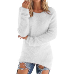 Generisch Pullover Damen Winter Fleece Flauschig Pulli Fleecepullover Lang Weich Langarmshirt Rundhalsausschnitt Warm Sweatshirt