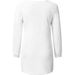 Generisch Pullover Damen Winter Fleece Flauschig Pulli Fleecepullover Lang Weich Langarmshirt Rundhalsausschnitt Warm Sweatshirt