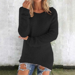 Generisch Pullover Damen Winter Fleece Flauschig Pulli Fleecepullover Lang Weich Langarmshirt Rundhalsausschnitt Warm Sweatshirt