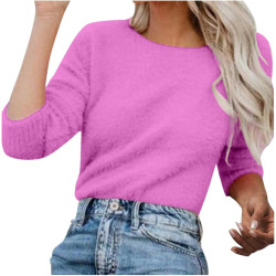Generisch Pullover Damen Winter Fleece Flauschig Pulli Fleecepullover Lang Weich Langarmshirt Rundhalsausschnitt Warm Sweatshirt