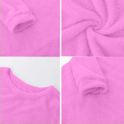 Generisch Pullover Damen Winter Fleece Flauschig Pulli Fleecepullover Lang Weich Langarmshirt Rundhalsausschnitt Warm Sweatshirt