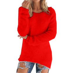 Generisch Pullover Damen Winter Fleece Flauschig Pulli Fleecepullover Lang Weich Langarmshirt Rundhalsausschnitt Warm Sweatshirt