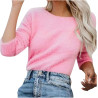 Generisch Pullover Damen Winter Fleece Flauschig Pulli Fleecepullover Lang Weich Langarmshirt Rundhalsausschnitt Warm Sweatshirt