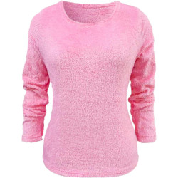 Generisch Pullover Damen Winter Fleece Flauschig Pulli Fleecepullover Lang Weich Langarmshirt Rundhalsausschnitt Warm Sweatshirt