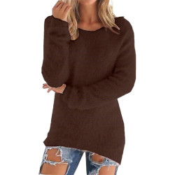 Generisch Pullover Damen Winter Fleece Flauschig Pulli Fleecepullover Lang Weich Langarmshirt Rundhalsausschnitt Warm Sweatshirt