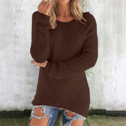 Generisch Pullover Damen Winter Fleece Flauschig Pulli Fleecepullover Lang Weich Langarmshirt Rundhalsausschnitt Warm Sweatshirt