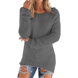 Generisch Pullover Damen Winter Fleece Flauschig Pulli Fleecepullover Lang Weich Langarmshirt Rundhalsausschnitt Warm Sweatshirt