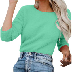 Generisch Pullover Damen Winter Fleece Flauschig Pulli Fleecepullover Lang Weich Langarmshirt Rundhalsausschnitt Warm Sweatshirt