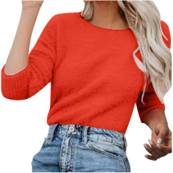 Generisch Pullover Damen Winter Fleece Flauschig Pulli Fleecepullover Lang Weich Langarmshirt Rundhalsausschnitt Warm Sweatshirt