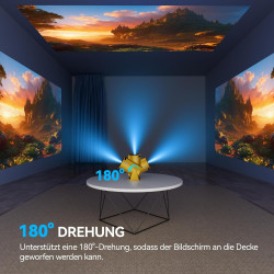 Aubor Mentech Beamer, Mini Beamer mit WLAN und Bluetooth, 180° tragbarer Projektor, 1080P-Unterstützung, 150‘’ Smart-Projektor