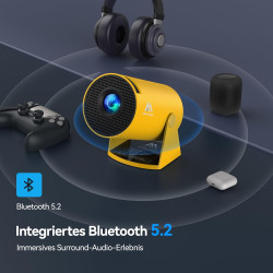 Aubor Mentech Beamer, Mini Beamer mit WLAN und Bluetooth, 180° tragbarer Projektor, 1080P-Unterstützung, 150‘’ Smart-Projektor