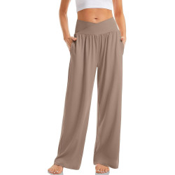 HXRYPG Weite Hose Damen Yogahose mit Taschen Elegant Jogginghose High Waist Stoffhose Teenager Mädchen Casual Schlupfhose