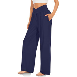 HXRYPG Weite Hose Damen Yogahose mit Taschen Elegant Jogginghose High Waist Stoffhose Teenager Mädchen Casual Schlupfhose