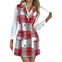 Generisch Damen Weste Damen Kariertes Weste Kleid Zweireihig Anzug Kleider Ärmellose Strickjacke Jacke Kleid Beheizbare Damen S