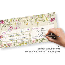 tatmotive Gutscheine mit Umschläge Wildblumen 25 Stück - Gutscheinkarten mit Blumen für Gewerbe wie Wellness Floristik AI
