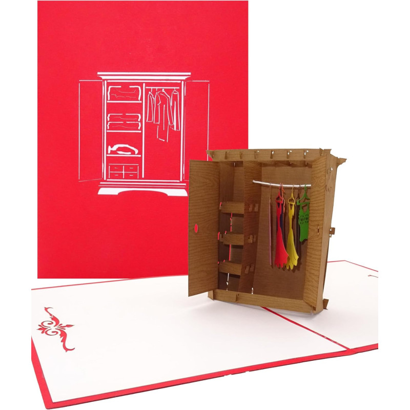 Pop Up Karte Kleiderschrank 3D Geburtstagskarte & Glückwunschkarte als Gutschein Shopping & Einkaufsgutschein & Pop Up Karte Kleiderschrank 3D Geburtstagskarte & Glückwunschkarte als Gutschein Shopping & Einkaufsgutschein &