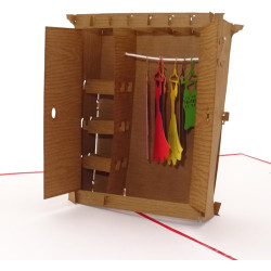 Pop Up Karte Kleiderschrank 3D Geburtstagskarte & Glückwunschkarte als Gutschein Shopping & Einkaufsgutschein &