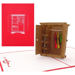 Pop Up Karte Kleiderschrank 3D Geburtstagskarte & Glückwunschkarte als Gutschein Shopping & Einkaufsgutschein &