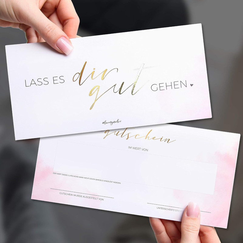 lovemynails Gutscheine 50er Set als Blankovorlage zum Ausfüllen für Nagelstudio, Friseur, Massage, Kosmetik, Gutscheinkarte,