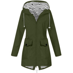 Regenjacke Damen Wasserdicht Atmungsaktiv Winddichter Lang Regenmantel Fahrrad Regenparka Übergangsjacke mit Gestreift Kapuze