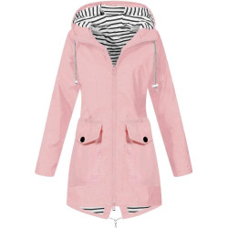 Regenjacke Damen Wasserdicht Atmungsaktiv Winddichter Lang Regenmantel Fahrrad Regenparka Übergangsjacke mit Gestreift Kapuze