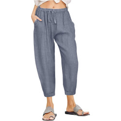 HXRYPG Caprihose Damen Sommer Leinenhose 3/4 Hose Leicht Jogginghose Atmungsaktiv Leinen Schlupfhose Sport Freizeithose Teenager