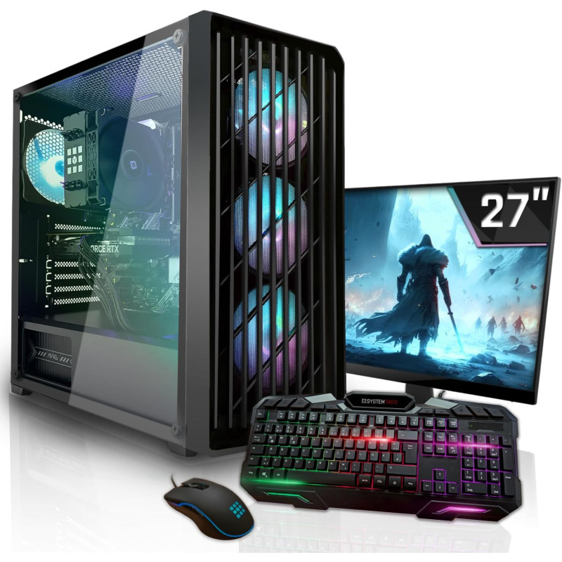 SYSTEMTREFF Basic Gaming Komplett PC Set AMD Ryzen 5 5500 6x4.2GHz | Nvidia RTX 3060 12 GB | 1TB M.2 NVMe | 32GB DDR4 RAM | 27
