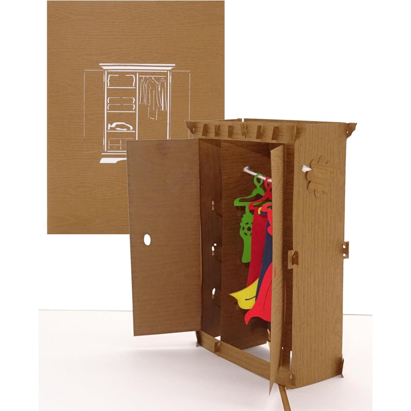 Pop-Up Karte Kleiderschrank – lustige 3D Geburtstagskarte & Glückwunschkarte als Gutschein, Geldgeschenk, Geschenkverpackung,