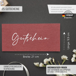 Eummel Gutscheinkarten zum Selbstausfüllen (25er DIN Lang) - Blanko Gutschein zum Ausfüllen als Vorlage für Massage, Kosmetik,