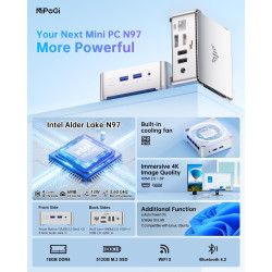 NiPoGi Essenx E2 Mini PC W-11 Pro, Ιntel Alder Lake-N97(bis zu 3,6 GHz), 16 GB DDR4 512 GB M.2 SSD Mini Desktop Computer,