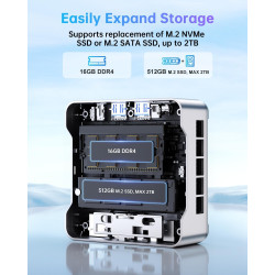 NiPoGi Essenx E2 Mini PC W-11 Pro, Ιntel Alder Lake-N97(bis zu 3,6 GHz), 16 GB DDR4 512 GB M.2 SSD Mini Desktop Computer,