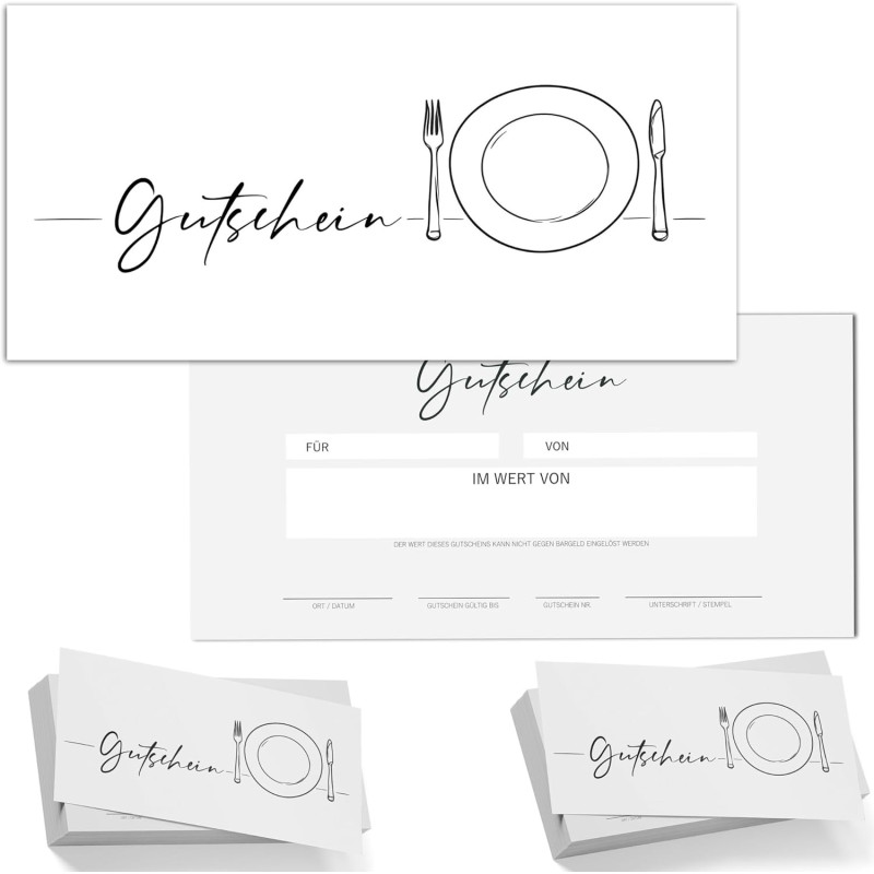 40 blanko Gutscheine zum selber Ausfüllen für die Gastro Geschenkgutscheine Dinner Restaurant | Gutscheinkarten zum selbst