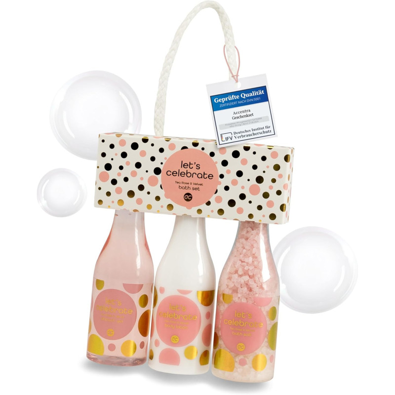 accentra - Let's celebrate Geschenkset Frauen in Plastik Sekt-Fläschchen - Bade- & Duschset mit Tea Rose & Velvet inkl. accentra - Let's celebrate Geschenkset Frauen in Plastik Sekt-Fläschchen - Bade- & Duschset mit Tea Rose & Velvet inkl.
