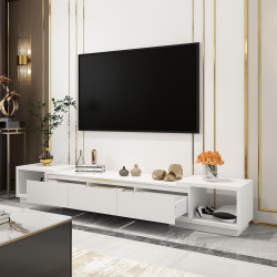DEZAGCE Verstellbares TV Schrank TV-Lowboard,160 cm- 270cm Breit Lowboard Weiß für Fernseher,Fernsehtisch mit 3 Schubladen,Tv