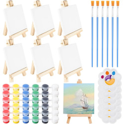 DWDHYEAN 30 teiliges Mini Staffelei mit Leinwand Set,Staffelei-Bilderrahmen-Set,Staffeleien Dreieck Holz Dekoration, DIY