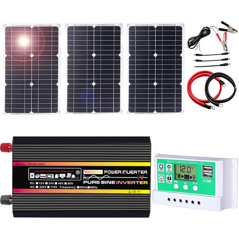 10000-W-Off-Grid-Solarstrom-Kit mit reinem Sinus-Wechselrichter und 50-A-PWM-Controller for Wohnmobile, Boote und