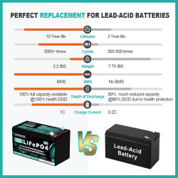 EverExceed 12V 8Ah Wiederaufladbare Lithium Batterie, 12v Lifepo4 Akku mit integriertem BMS, 3000+ Tiefe Zyklen Batterie 12V für