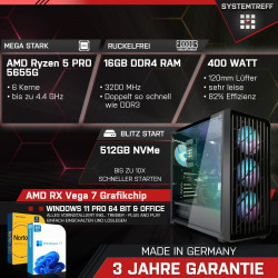 SYSTEMTREFF Basic Gaming Komplett PC Set AMD Ryzen 5 PRO 5655G 6x4.4GHz | AMD RX Vega 7 4K | 512GB M.2 NVMe | 16GB DDR4 RAM |