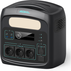 ADKL Tragbare Powerstation 1200W (921,6Wh) mit LiFePO4-Batterie 400000mAh,1.5 Stunden Schnellladung,3X 1200W AC