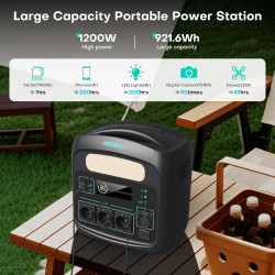 ADKL Tragbare Powerstation 1200W (921,6Wh) mit LiFePO4-Batterie 400000mAh,1.5 Stunden Schnellladung,3X 1200W AC