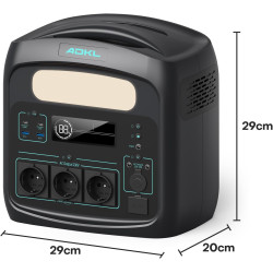 ADKL Tragbare Powerstation 1200W (921,6Wh) mit LiFePO4-Batterie 400000mAh,1.5 Stunden Schnellladung,3X 1200W AC