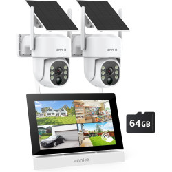 ANNKE Überwachungskamera Aussen Set mit 4CH 7" Monitor, 2X 4MP PT Überwachungskamera Aussen Akku Solar, 270° Schwenken, 90°