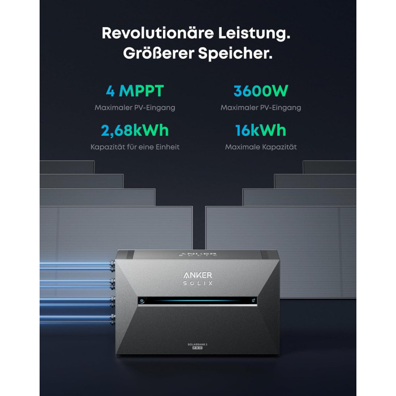 Anker SOLIX Balkonkraftwerk mit Speicher, Solarbank 3 E2700 Pro (2680Wh), BP2700 (2680Wh), 4× 500W Solarpanels, 4 MPPTs (3600W),