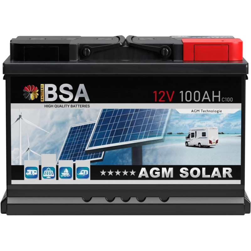 BSA AGM Batterie 100Ah 12V Solarbatterie Deep Cycle Wohnmobil Bootsbatterie zyklenfeste wartungsfreie VRLA Batterie AI Affiliate