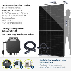SPAUN Balkonkraftwerk 2000Wp | 1800W Komplettset mit bis zu 2600Wp bifazialer PV-Leistung und 10m Anschlusskabel zum Einstecken