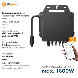 SPAUN Balkonkraftwerk 2000Wp | 1800W Komplettset mit bis zu 2600Wp bifazialer PV-Leistung und 10m Anschlusskabel zum Einstecken