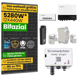 EPP.Solar® Smart Balkonkraftwerk mit Speicher 5280W Solaranlage Komplettset, 2,56kWh Stromspeicher, 3000W Notstromsteckdose,